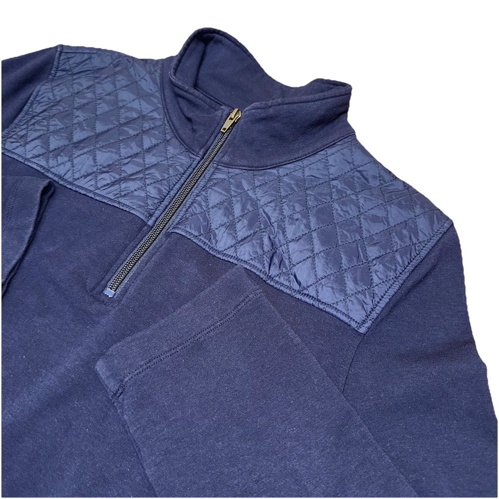 Talbots Navy Blue Fleece Quilted Chest 1/4 Zip Long Sleeve Sweater Women's XL
